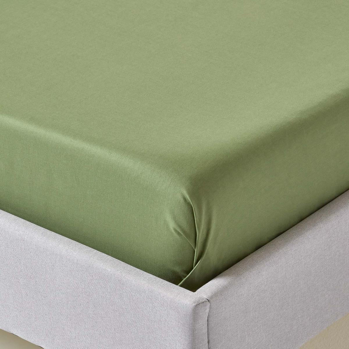 SATIN-BETTLAKEN ohne Gummizug, Bio-Baumwolle, Fadendichte 400 - Grün, Textil (240/275cm) - Homescapes