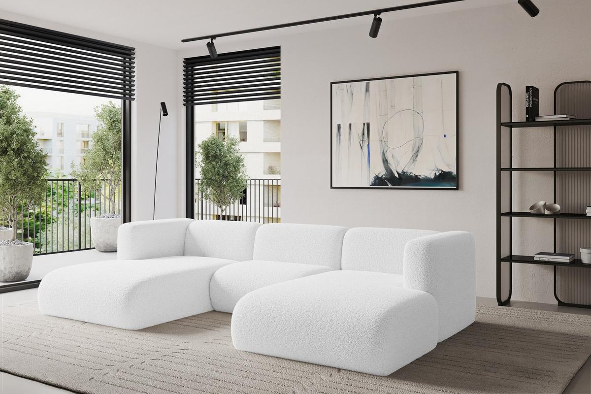 WOHNLANDSCHAFT MIRA-U1 317x179x70 Weiß Bouclé - Schwarz/Weiß, Holzwerkstoff/Kunststoff (317/70/179cm) - ALTDECOR