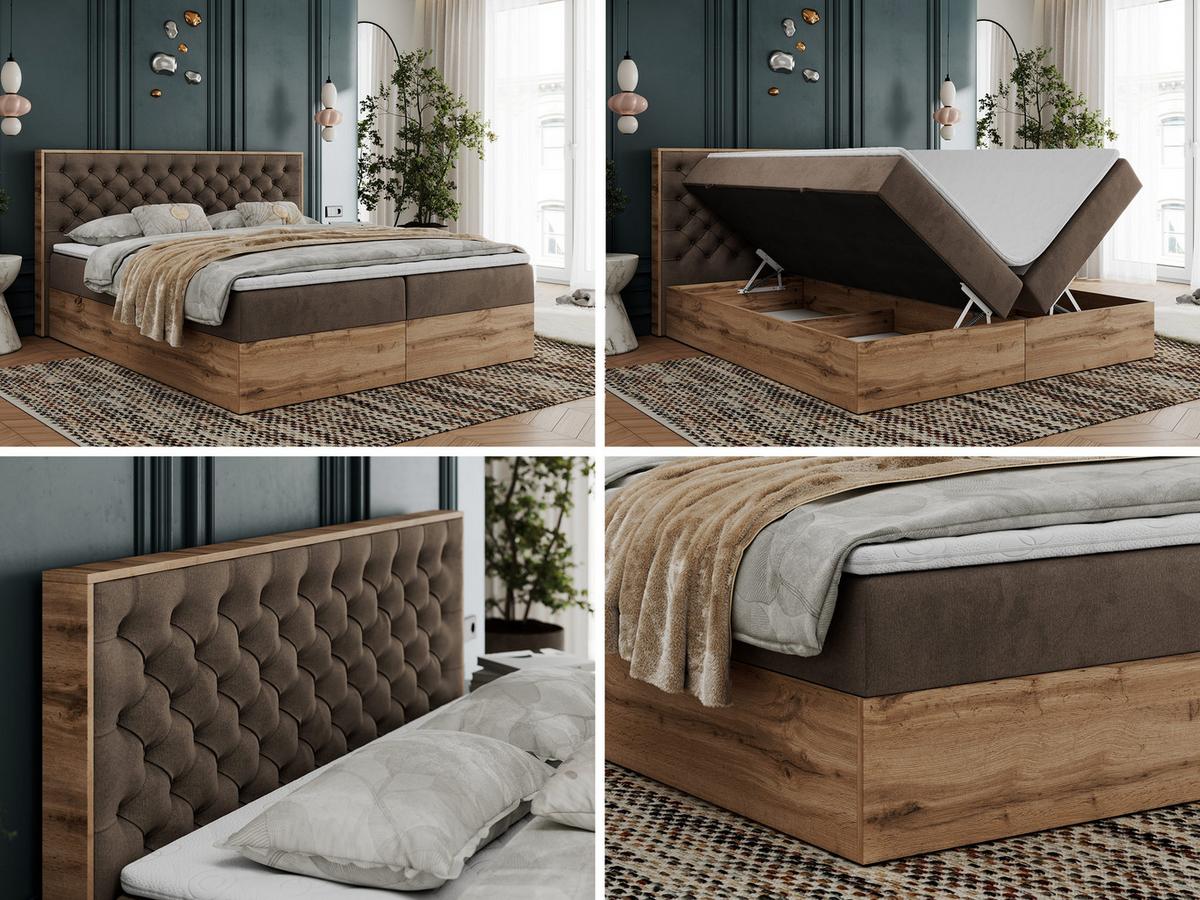 BOXBETT ALBERO 3 - 160/200 Braun Velvet - H3 - Braun, Holz/Textil (160/200cm) - MKS