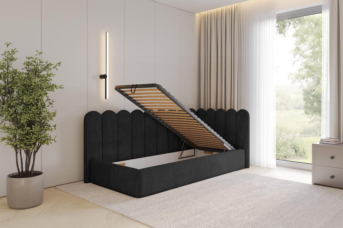 EINZELLBETT Jugendbett mit Bettkasten und Matratze H3/H4, Links - ARTY 100x200 Schwarz - Schwarz, Holzwerkstoff/Textil (100/200cm) - ALTDECOR