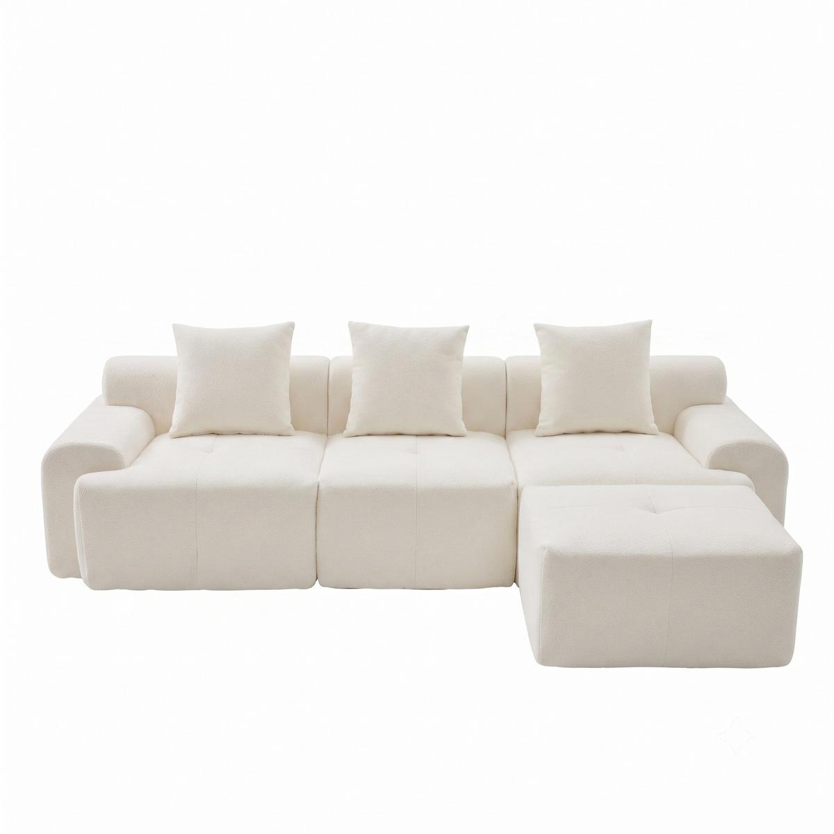 ECKSOFA Modulares Sofa Beige L-Form mit Hocker & Memory-Schaum - Beige, Textil (97/100cm) - Urban Meuble