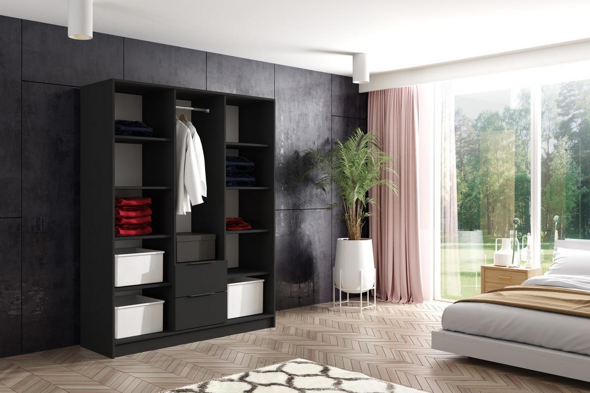 KLEIDERSCHRANK NERA - 150 cm - Schwarz|Eiche Artisan - Schwarz/Eiche Artisan, Holzwerkstoff (150/200/51cm) - ALTDECOR