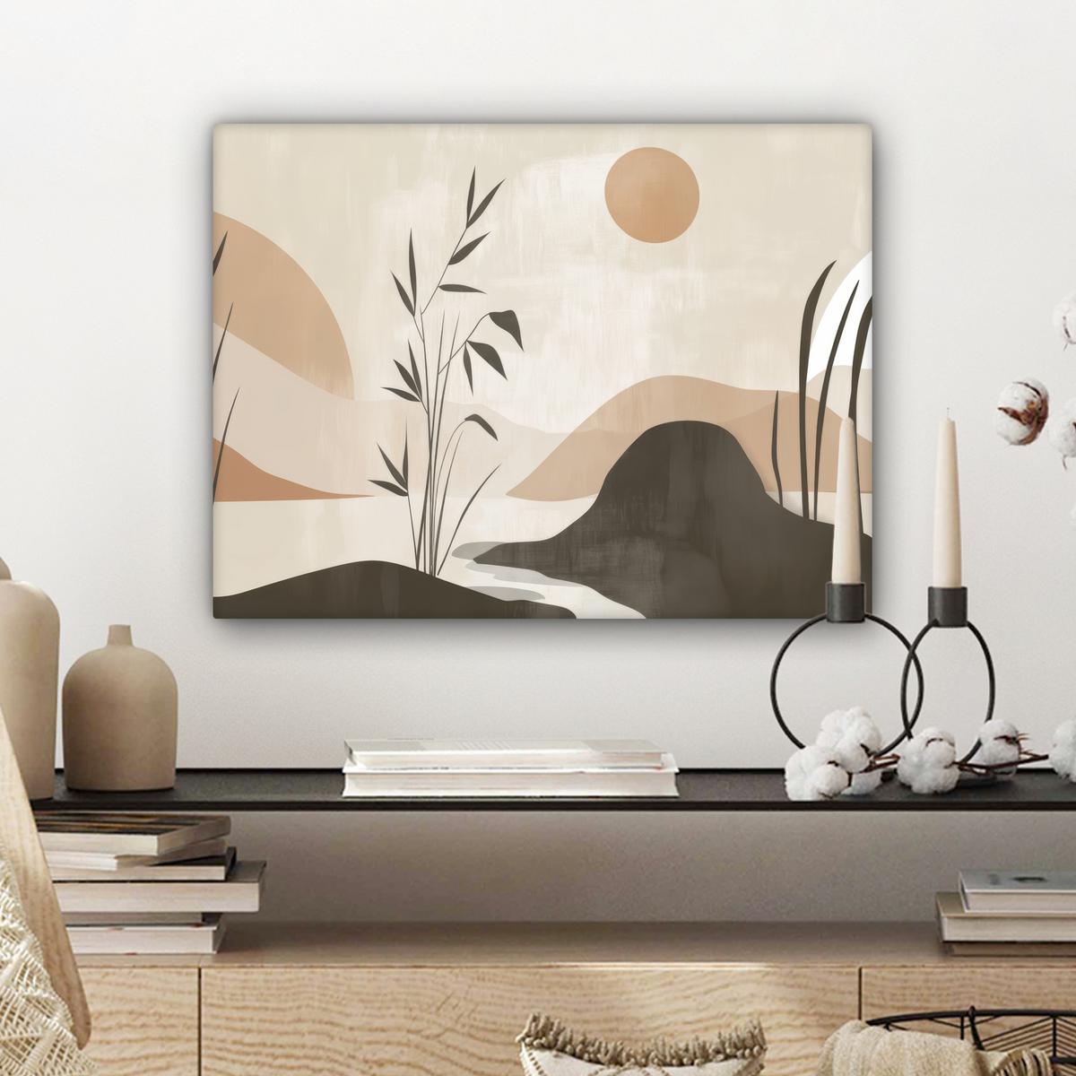 LEINWANDBILD Japandi - Landschaft - Beige Wandbild 40x30 cm - Cognac, Textil (40/30cm) - MuchoWow