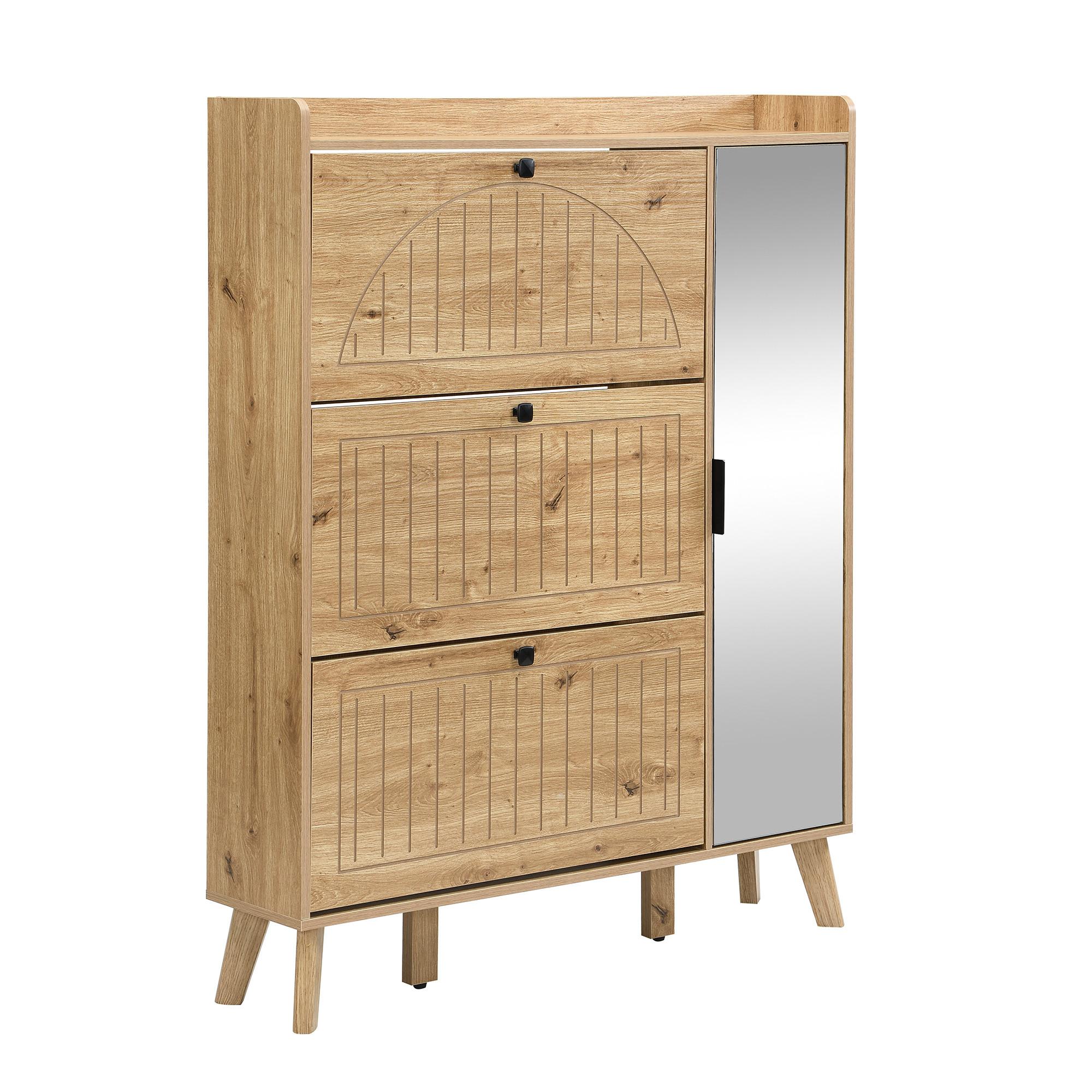 SCHUHKIPPER 110 cm in Holz-Optik - Naturfarben, Holzwerkstoff (110/138/24cm) - Urban Meuble