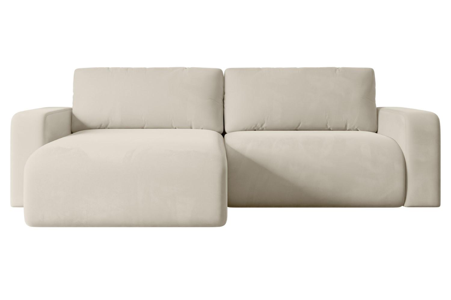 ECKSOFA mit Schlaffunktion und Bettkasten KLEEA-L - 247x143x83 cm Beige Velours - Beige/Schwarz, Holzwerkstoff/Kunststoff (247/143cm) - ALTDECOR