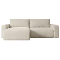 ECKSOFA mit Schlaffunktion und Bettkasten KLEEA-L - 247x143x83 cm Beige Velours - Beige/Schwarz, Holzwerkstoff/Kunststoff (247/143cm) - ALTDECOR