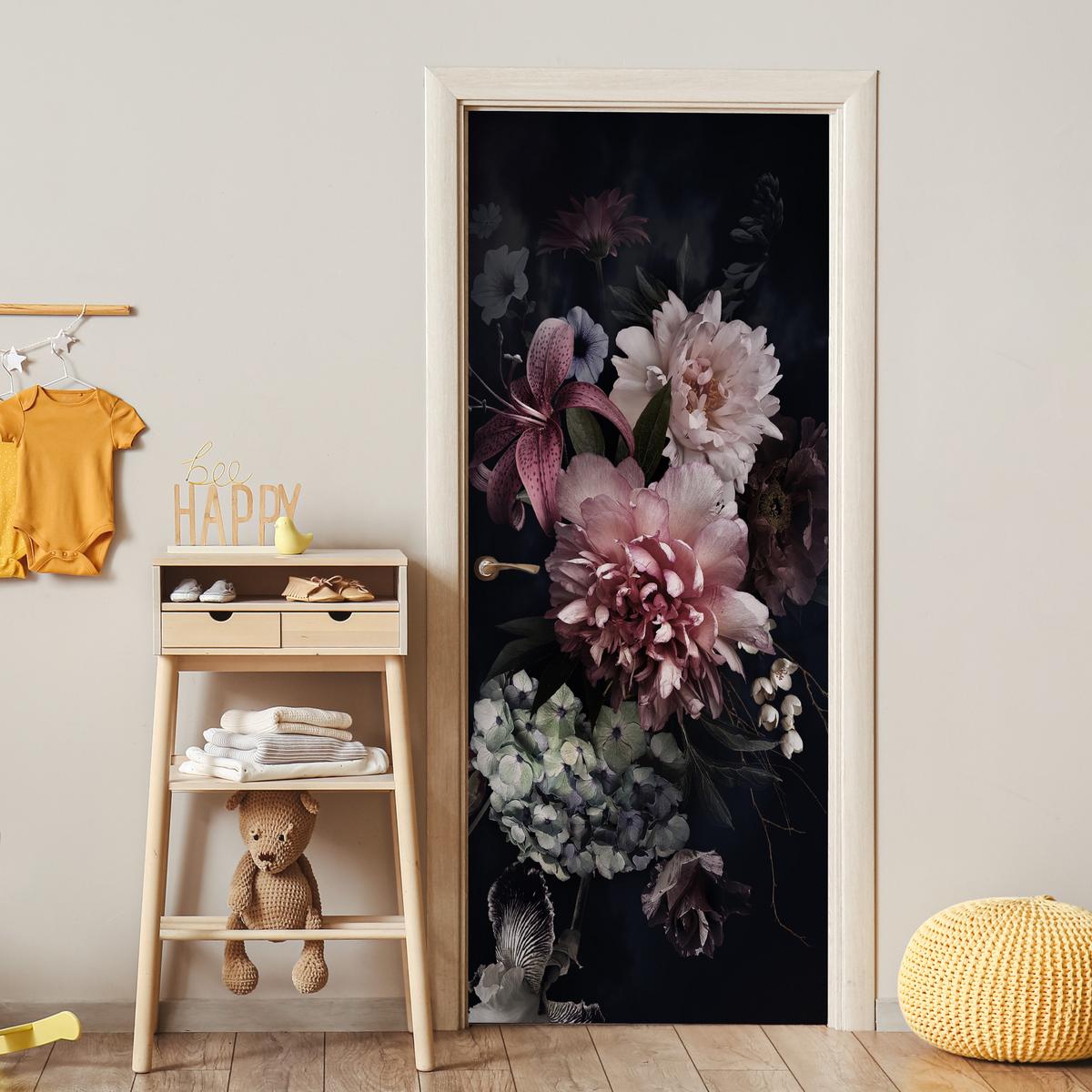 TÜRAUFKLEBER Blumen - Vintage - Pastell - Rosa - Weiß 90x215 cm - Türtapete - Altrosa, Kunststoff (90/0.1cm) - MuchoWow