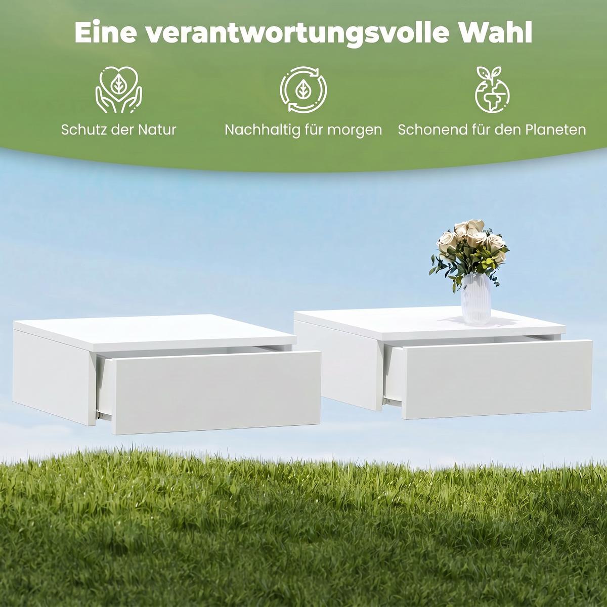 NACHTTISCH 2er Set Spanplatte Weiß - Weiß, Holzwerkstoff (30/14/40cm) - HOMCOM