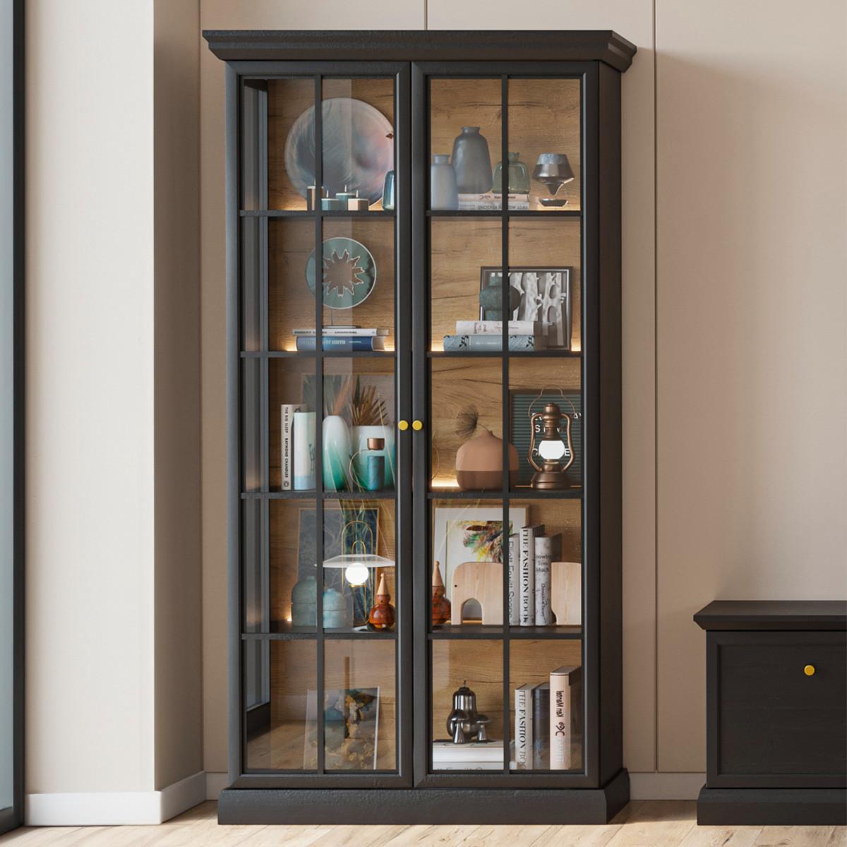 GESCHIRRSCHRANK Toja Anthrazitfarbenes Holz - Braun, Holzwerkstoff (102.4/200/40.7cm) - Petits-meubles