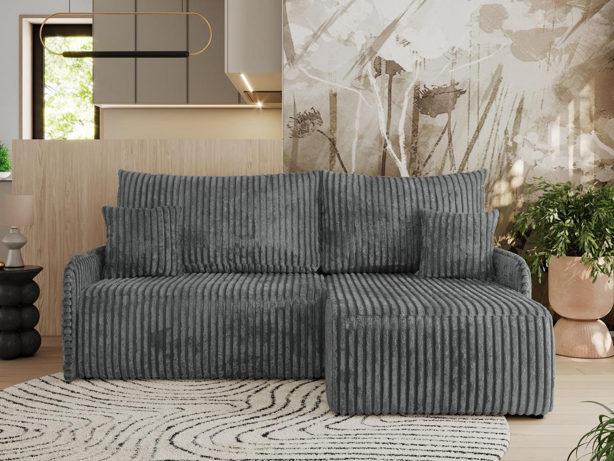 ECKSCHLAFSOFA ARPA L Dunkelgrau Cord - rechts - Dunkelgrau/Schwarz, Kunststoff/Textil (150/198cm) - MKS