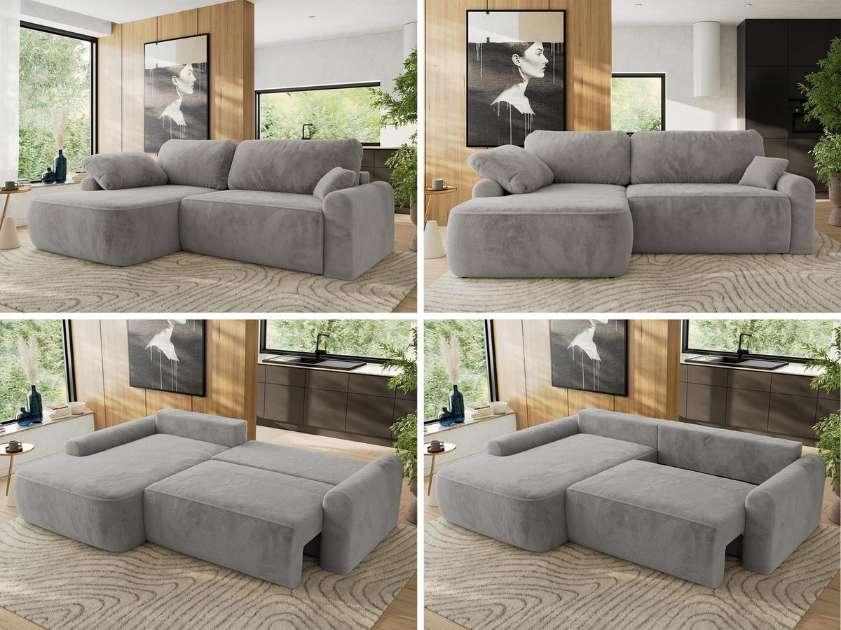 ECKSCHLAFSOFA CUBO L Hellgrau Plüsch - links - Hellgrau/Schwarz, Kunststoff/Textil (273/187cm) - MKS