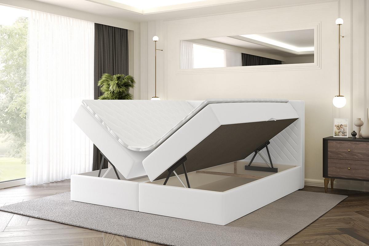 BOXBETT mit Matratze H4 und Lattenrost - VEXA - 200x200 - Weiß Kunstleder - Weiß, Holzwerkstoff/Kunststoff (200/200cm) - ALTDECOR