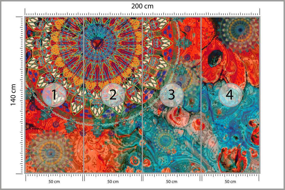 FOTOTAPETE für Wohnzimmer Farbenfrohe Mandalas Abstraktion Muster 200x140 - Multicolor, Papier (200/140cm) - Muralo