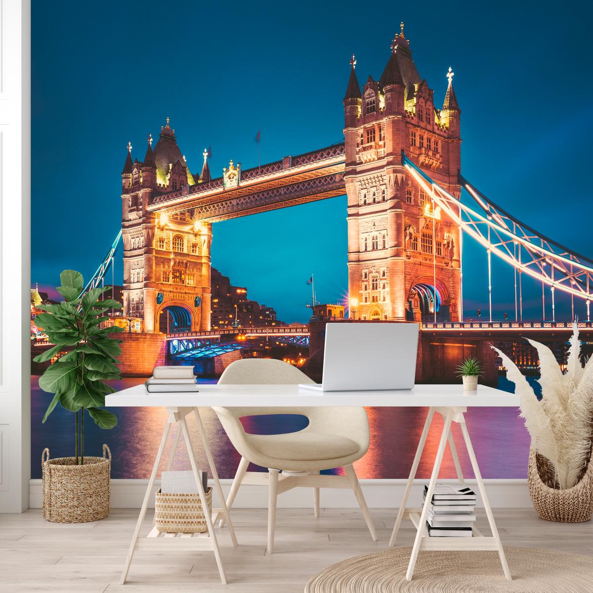 FOTOTAPETE für Wohnzimmer Tower Bridge London Thames Panorama 400x280 - Gelb/Rot, Papier (400/280cm) - Muralo