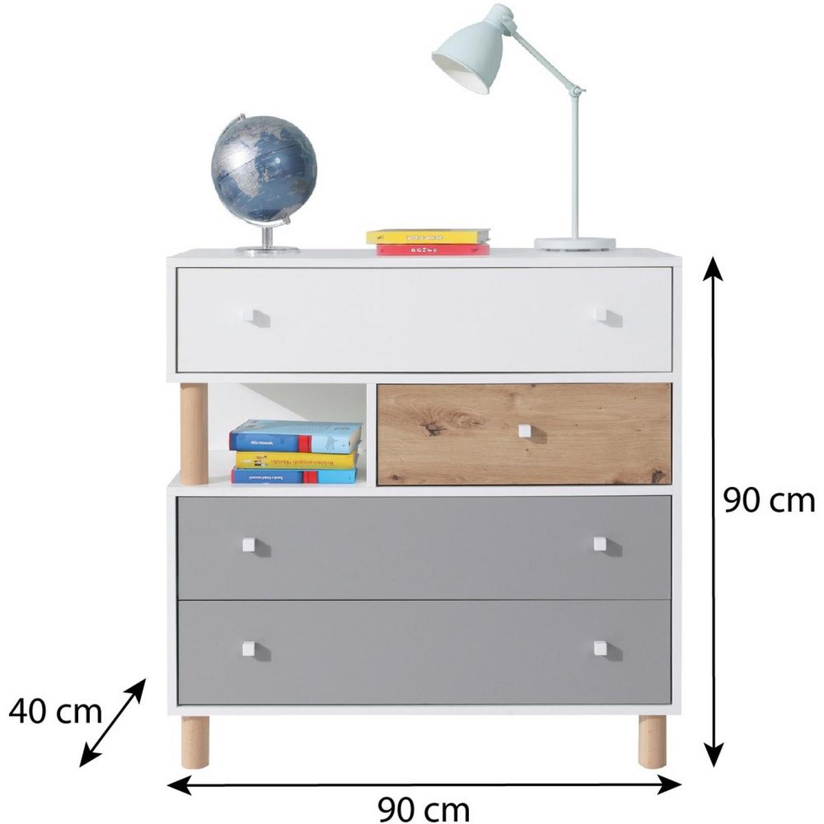 KOMMODE Figo für Jugendzimmer, mit 4 Schubladen - Eiche Artisan/Weiß, Holz/Holzwerkstoff (90/90/40cm) - Beautysofa