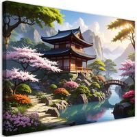 BILD auf Leinwand, Japanischer Garten Pagode Landschaft Natur - Multicolor, Textil (100/70cm) - Feeby