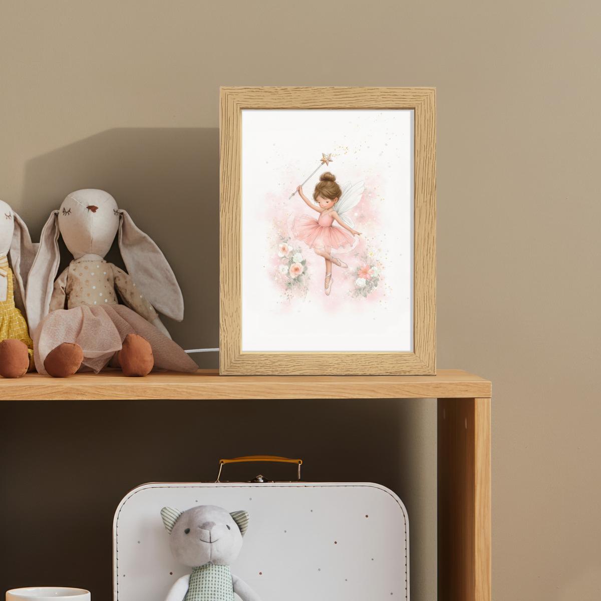 NACHTTISCHLAMPE Ballerina - Fee - Blumen - Rosa 15x20 cm - Rosa, Holzwerkstoff (8/15/20cm) - OnlyWow