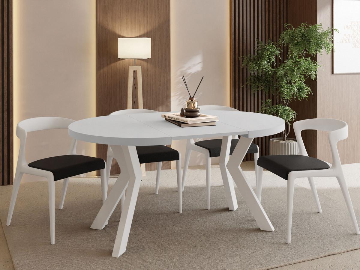 ESSTISCH Savio Weiß rund ausziehbar verlängerbar, Weiß 80-130/80/77 cm - Weiß, Holz/Holzwerkstoff (80/130/77cm) - WFL GROUP