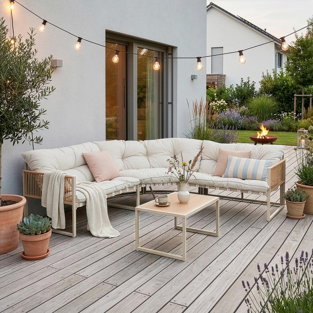 GARTENMÖBEL-SET 4 TLG. Karg - Eichefarben/Beige, Kunststoff/Metall - casa.pro