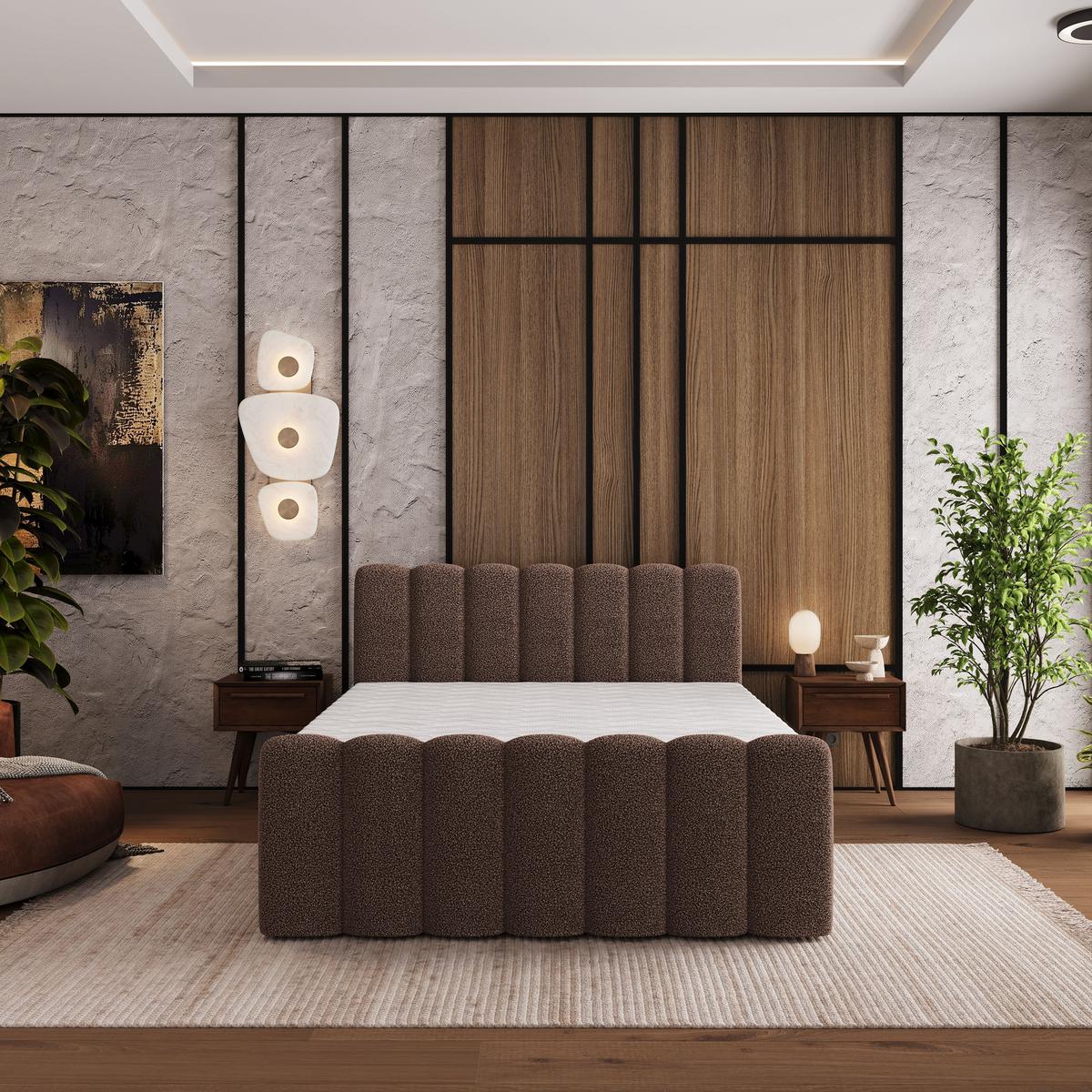BOXBETT CELLA 180x200 cm mit Matratze und Topper - Braun - Braun, Holz (180/200cm) - MASSENO