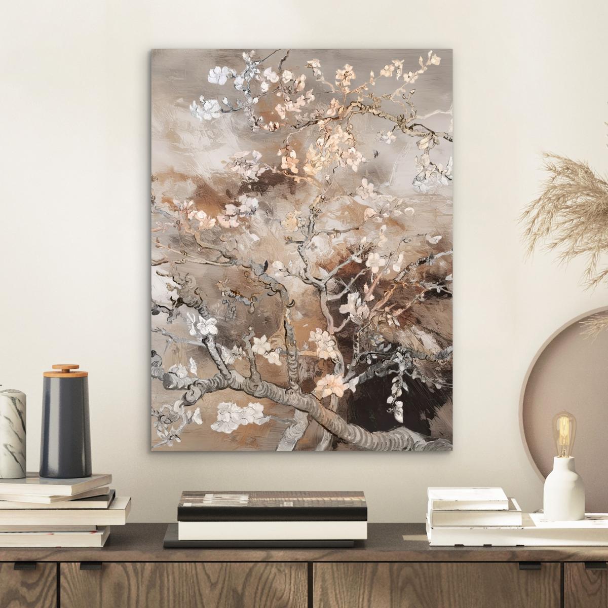 METALLBILD Mandelblüte - Kunst - Van Gogh - Beige - Abstrakt 30x40 cm - Braun, Metall (30/40cm) - MuchoWow