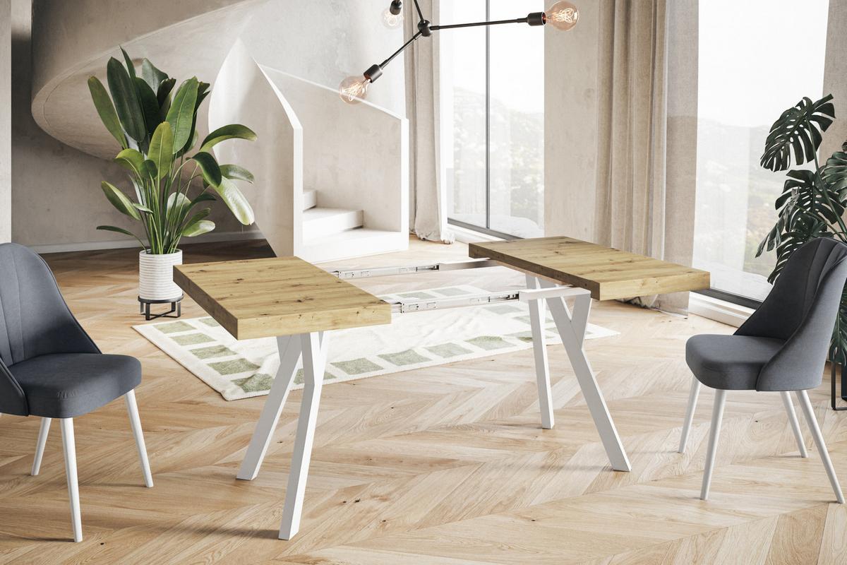 QUADRATISCHER Esstisch ausziehbar – Moderner Wohnzimmertisch und Küchentisch – Tisch mit Holzbeinen, Durchmesser 100 cm - 200 cm - Farbe Artisan - Hellbraun/Weiß, Holzwerkstoff (100/100/77cm) - Alpi-Möbel