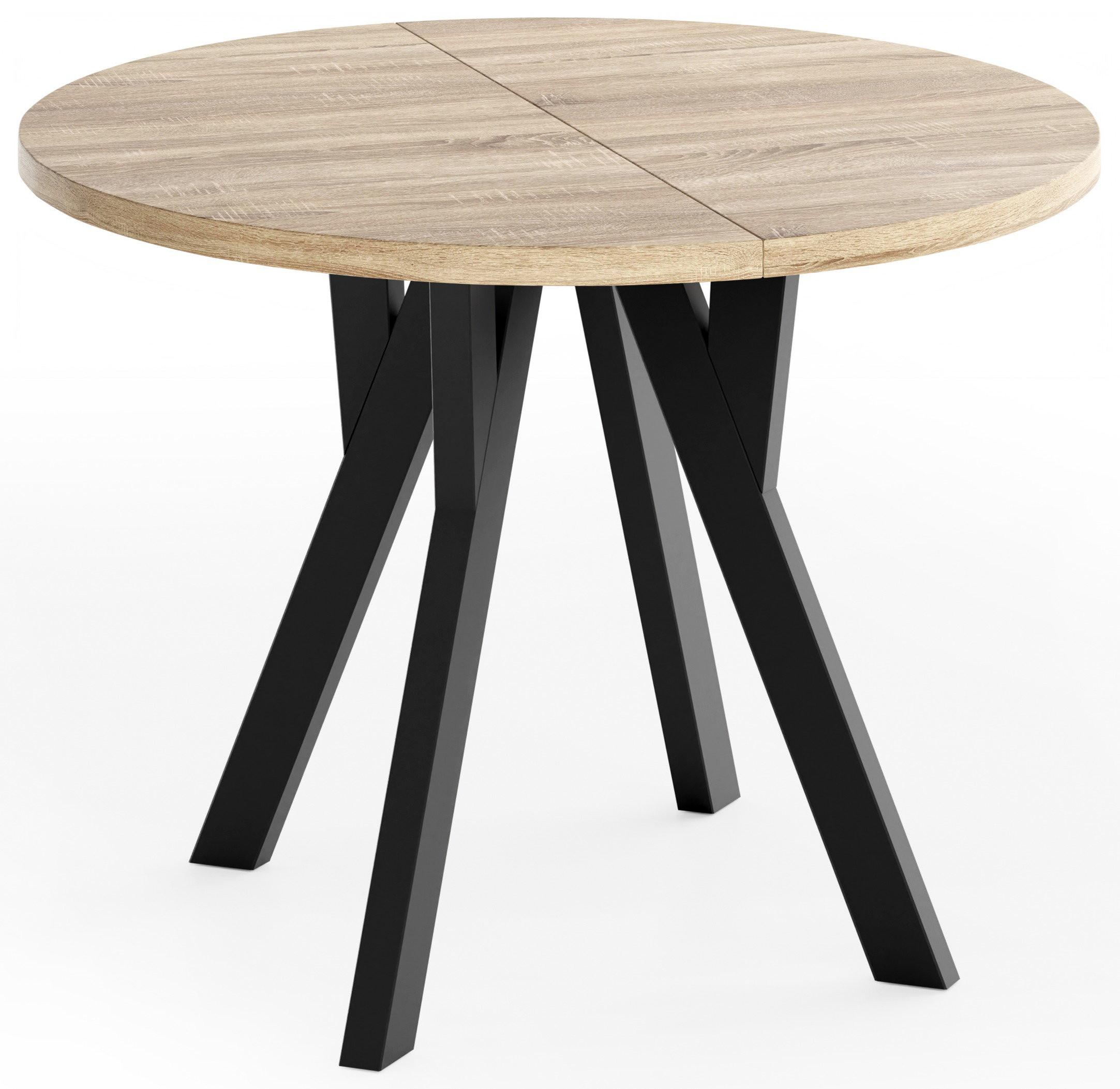 ESSTISCH Vero rund ausziehbar verlängerbar, Eiche Sonoma Hellbraun 80-130/80/77 cm - Schwarz/Sonoma Eiche, Holz/Holzwerkstoff (80/130/76.5cm) - WFL GROUP