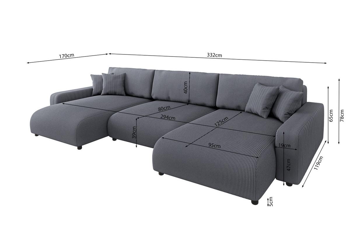 WOHNLANDSCHAFT Emma Grau Cord - Schwarz/Grau, Holz/Kunststoff (332/78/170cm) - S-Style Möbel