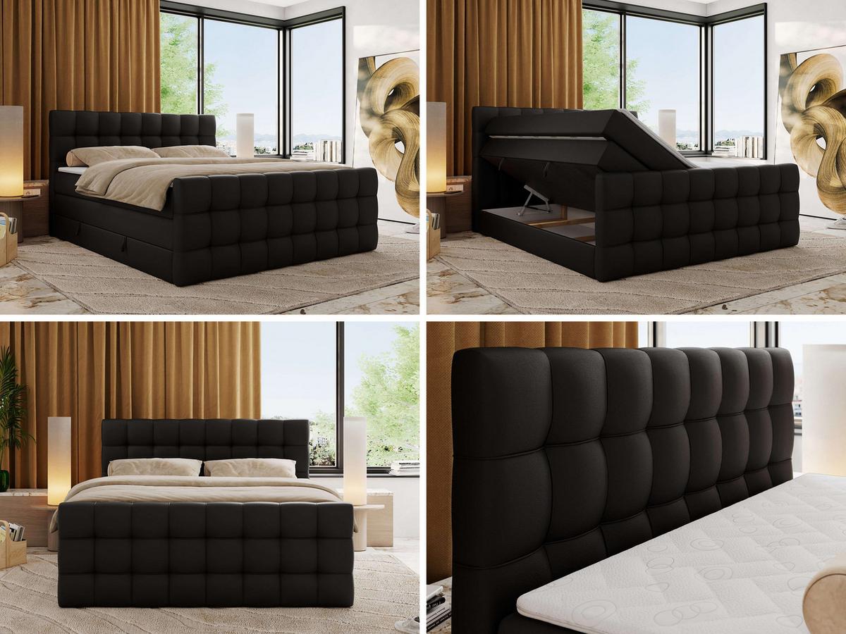 BOXSPRINGBETT ALTIVO KING DUO 140/200 - Schwarz Kunstleder - H4 - Schwarz, Textil (140/200cm) - MKS