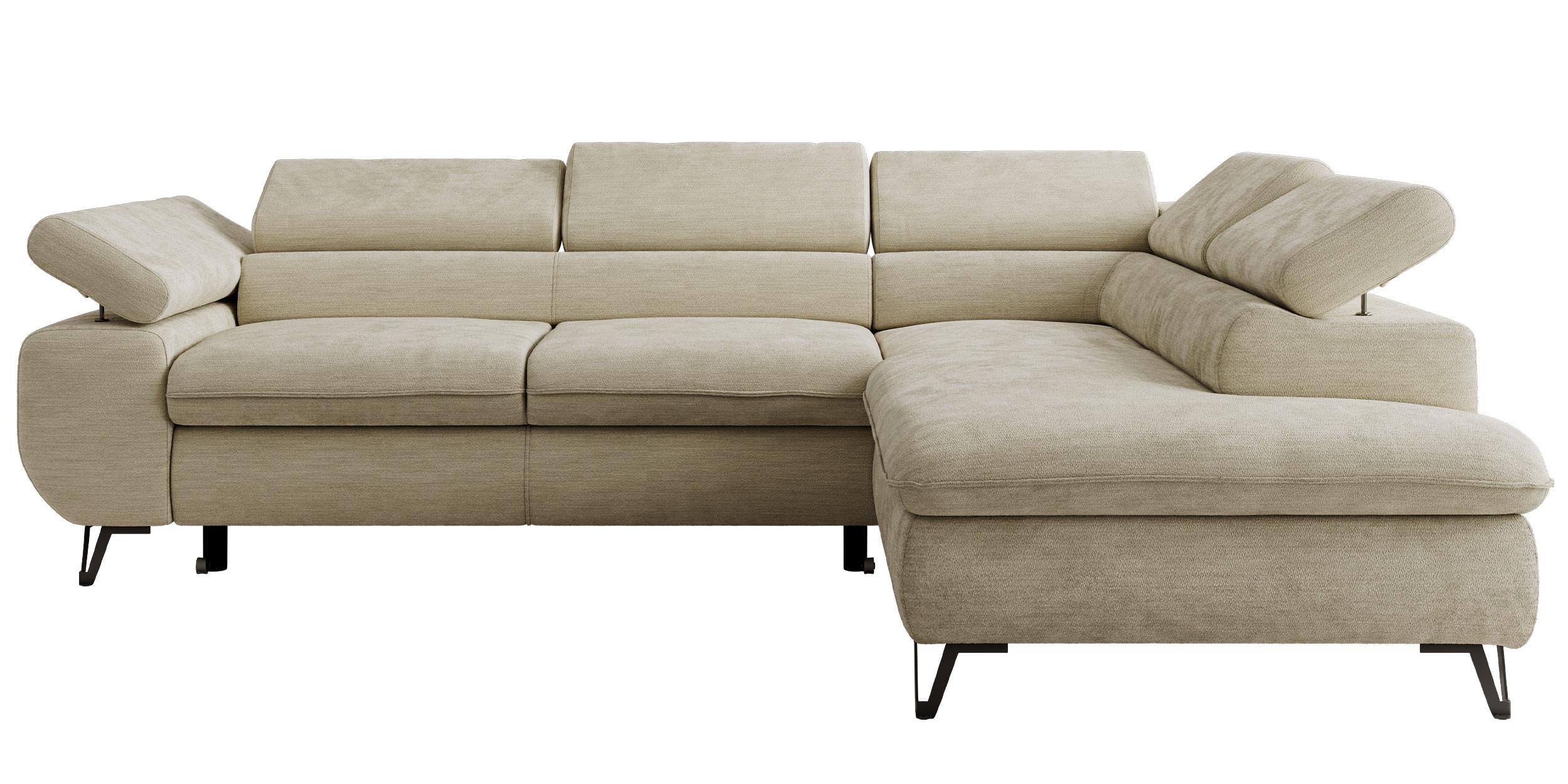 ECKSOFA PABLO L Beige Schenille glatt - Rechts Seite - Beige/Schwarz, Textil/Metall (273/208cm) - MKS
