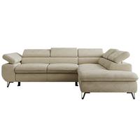 ECKSOFA PABLO L Beige Schenille glatt - Rechts Seite - Beige/Schwarz, Textil/Metall (273/208cm) - MKS