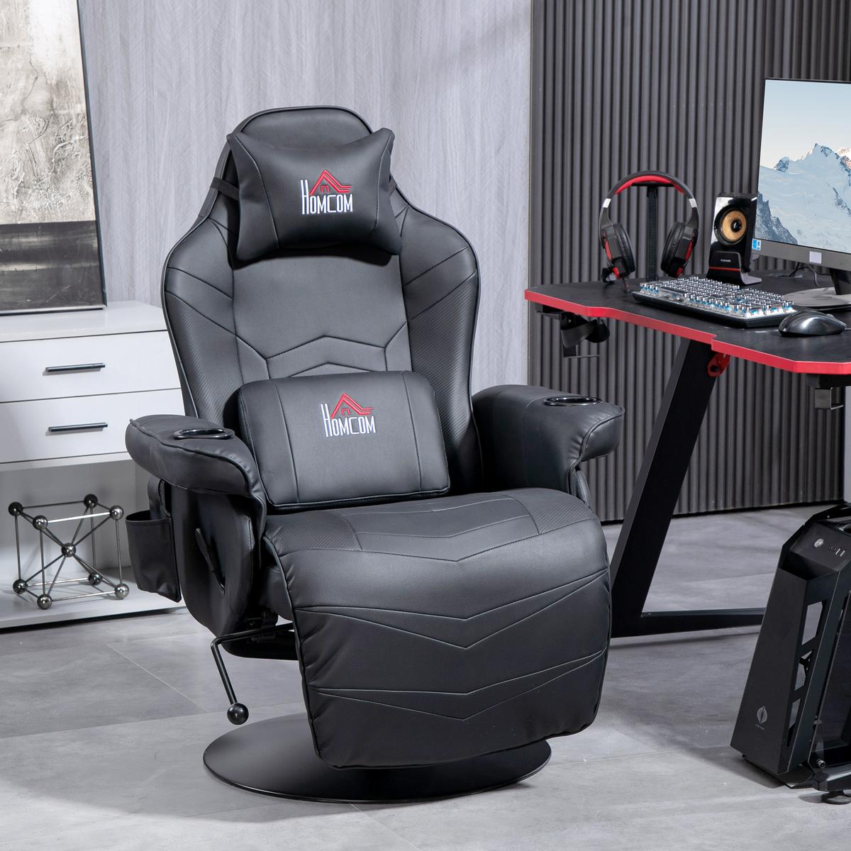 RELAXSESSEL mit Massagefunktion, Elektrisch Fernsehsessel mit Liegefunktion - Schwarz, Leder/Kunststoff (82.5/111.5/78cm) - HOMCOM