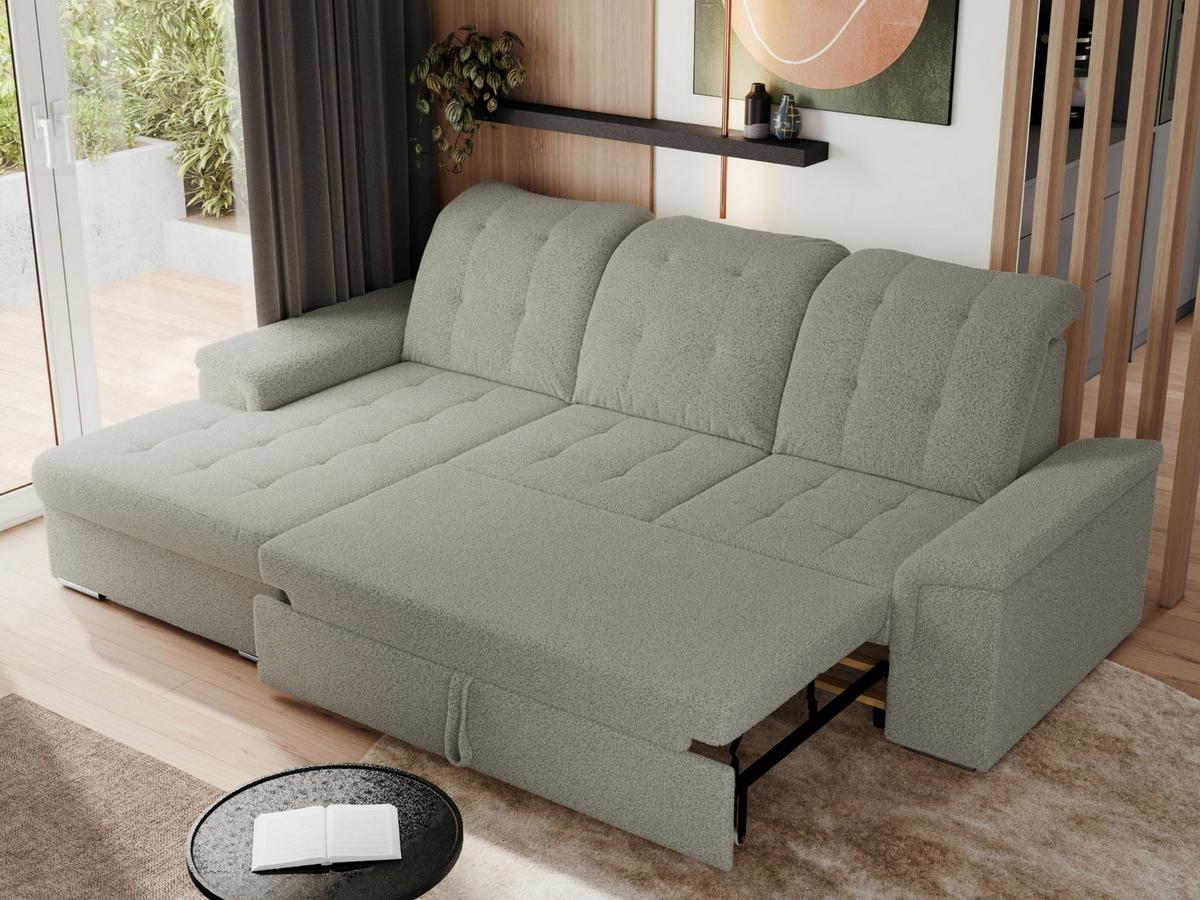 ECKSOFA MADRITO L - Hellgrau Boucle - Links - Silberfarben/Hellgrau, Textil/Metall (160/256cm)