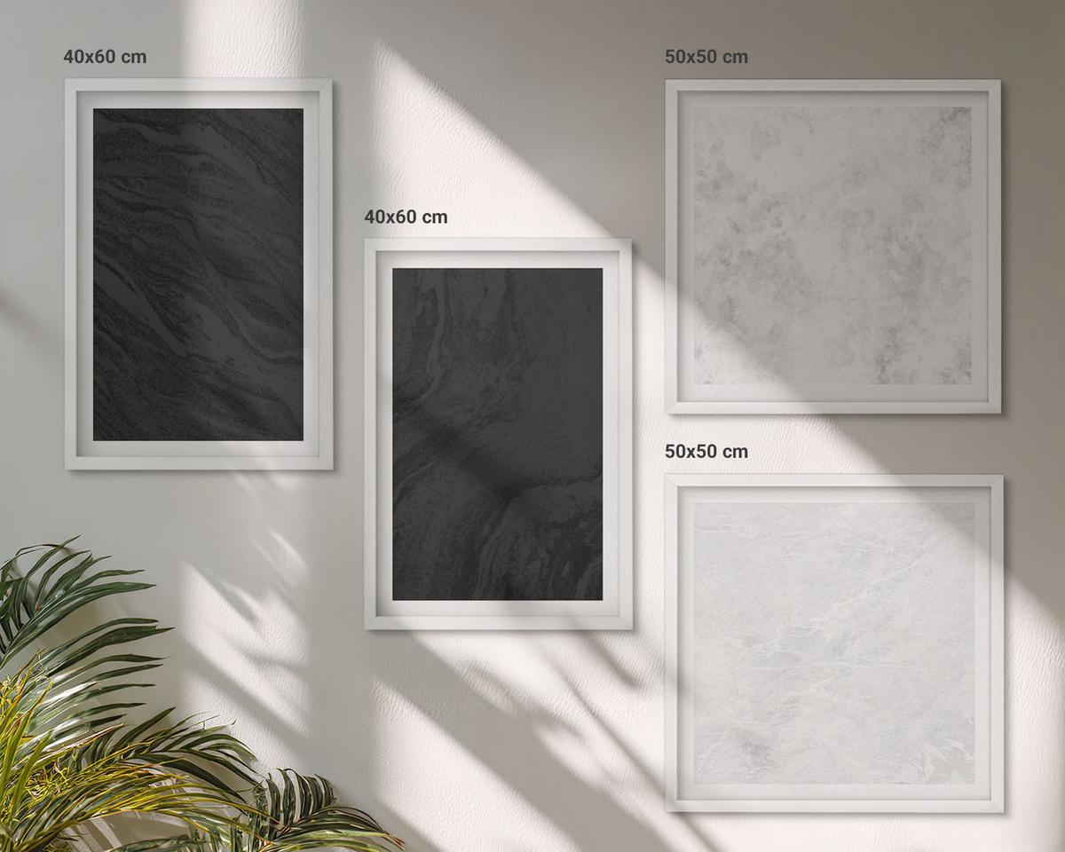 BILDER SET 4er Set - 50x50 cm & 40x60 cm Weißer Rahmen - Dunkles Licht, glamouröse Marmor - Weiß, Kunststoff (50/50cm) - TULUP