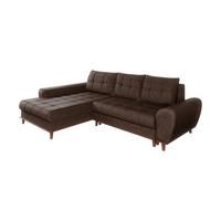 ECKSOFA im Scandi-Stil, Schlaffunktion, Bettkasten B268/T175/H86 cm, Ottomane links, Liegefl. 128x209 cm, Mikrofaserstoff in Vintage Braun / 21018 - Wildeiche/Eiche Bianco, Holz/Textil (268/175cm) - luma-home