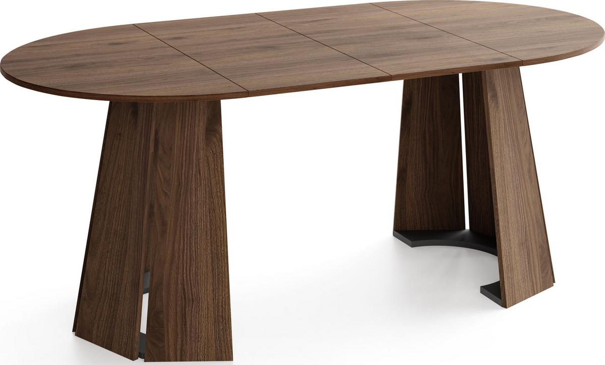 ESSTISCH Lunda rund ausziehbar verlängerbar, Wallnuss Dunkelbraun 100-180/100/76 cm - Walnussfarben/Schwarz, Holzwerkstoff (100/180/76cm) - WFL GROUP