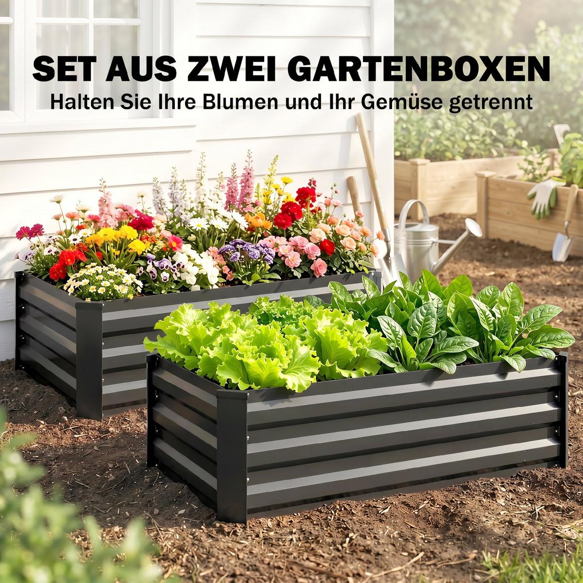 HOCHBEET 2er-Set für Terrasse, Balkon, verzinkter Stahl, Dunkelgrau, 100 x 60 x 30 cm - Dunkelgrau, Metall (60/30/100cm) - Outsunny