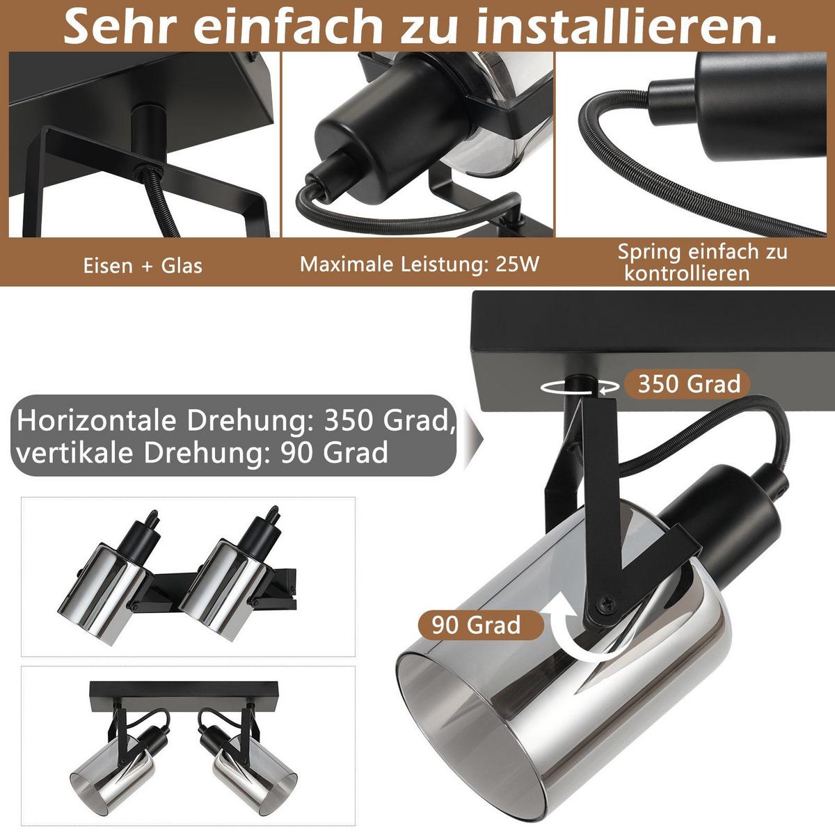 DECKENSTRAHLER Minden 2-flammig 30/9.5/18 cm - Schwarz, Metall (30/9.5/18cm) - Nettlife