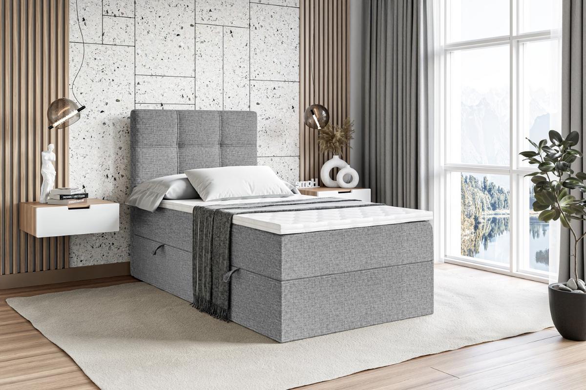 BOXBETT mit Matratze H3 und Lattenrost - MARCE - 90x200 - Links Grau - Grau, Holzwerkstoff (90/200cm) - ALTDECOR