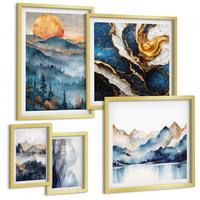 BILDER SET 5er Set - 50x50 cm & 20x30 cm & 40x60 cm Goldrahmen - Blaue Berglandschaften - Goldfarben, Kunststoff (40/60cm) - TULUP
