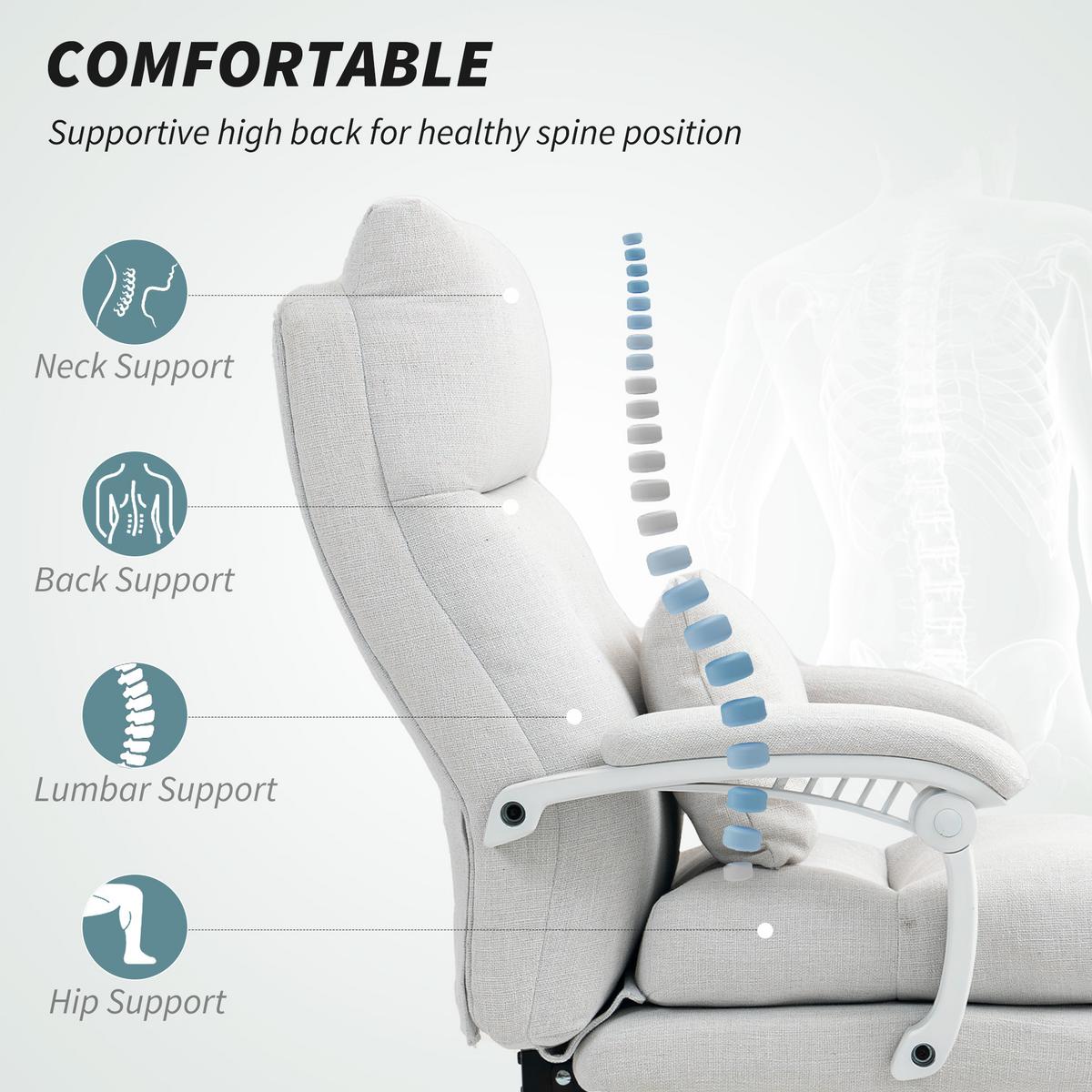 BÜROSTUHL Ergonomischer Schreibtischstuhl mit Lendenwirbelstütze, Fußstütze - Creme, Textil (68/122/70cm) - HOMCOM