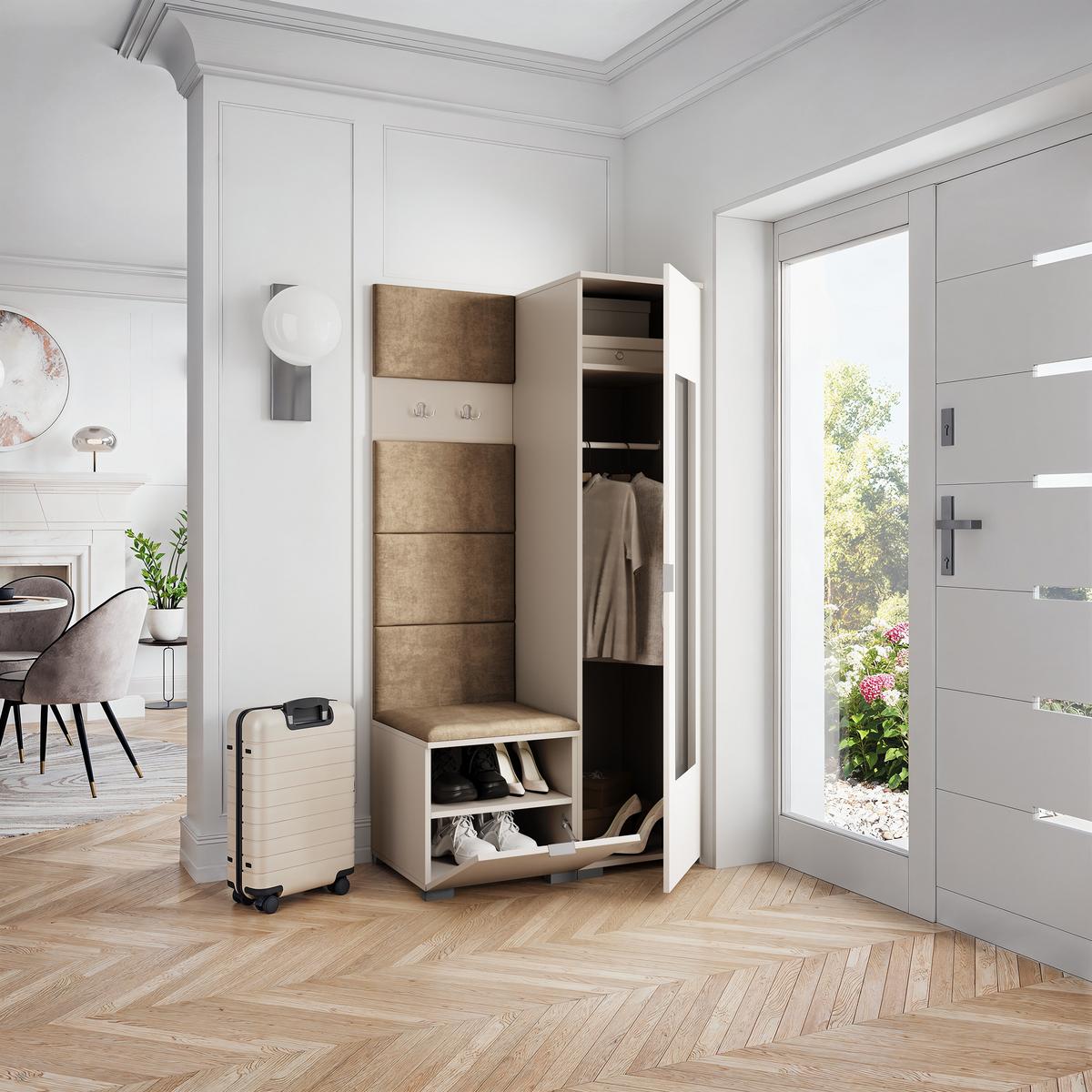 GARDEROBENSCHRANK VIRA 95/181/51 cm Modern Garderobe-Set Kaschmir - Kaschmir/Mokka, Holzwerkstoff (95/181/51cm) - MASSENO