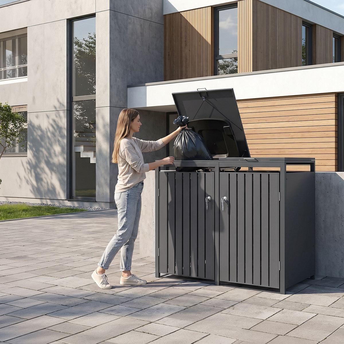 MÜLLTONNENBOX 4er Anthrazit - Anthrazit, Metall (264/120/80cm) - ML-DESIGN