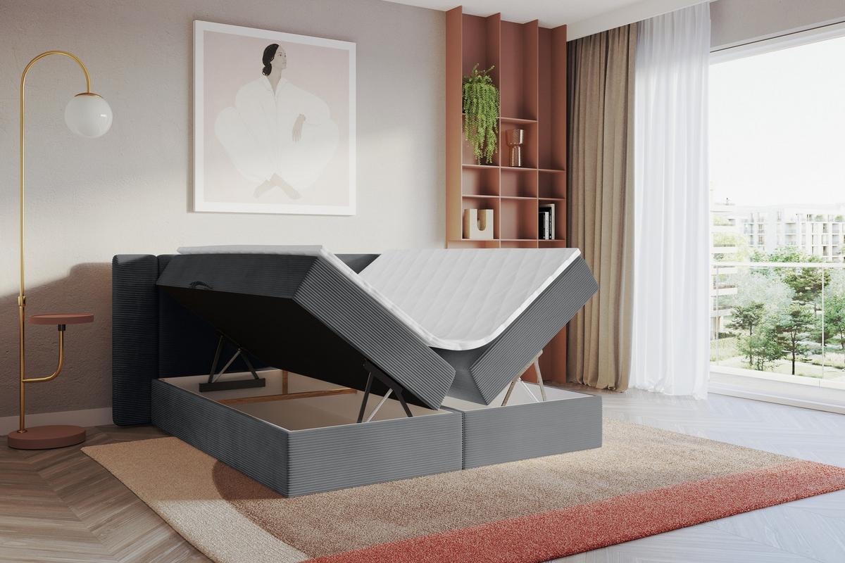 BOXBETT mit Matratze H4 - EVON - 180x200 cm Dunkelgrau - Graphitfarben, Holzwerkstoff (180/200cm) - ALTDECOR