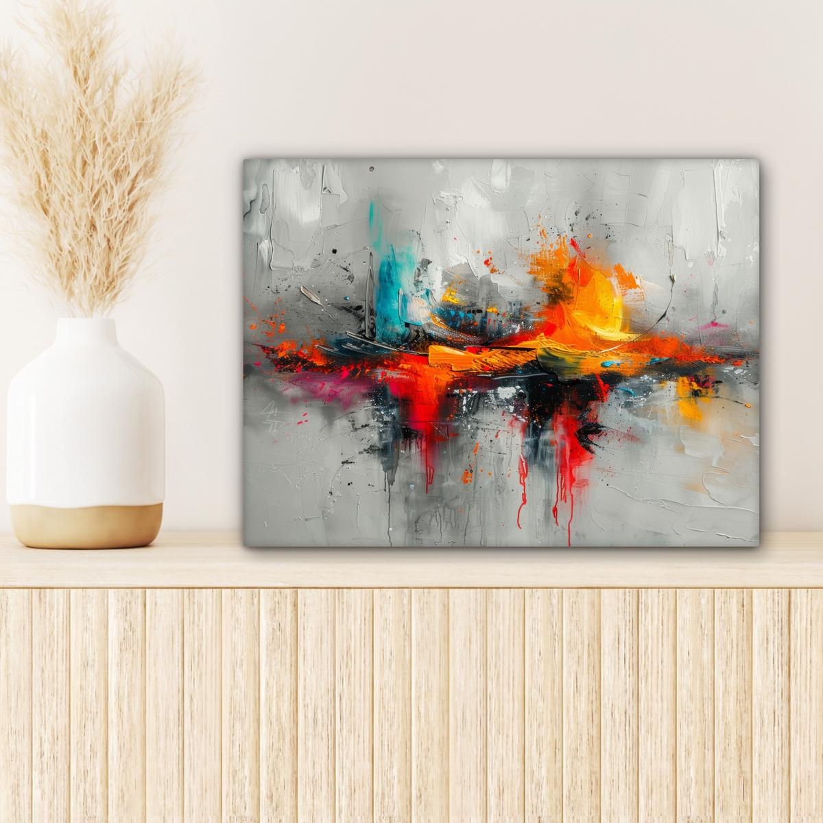 LEINWANDBILD Moderne Kunst - Orange - Grau - Abstrakt Wandbild 40x30 cm - Hellgrau, Textil (40/30cm) - MuchoWow