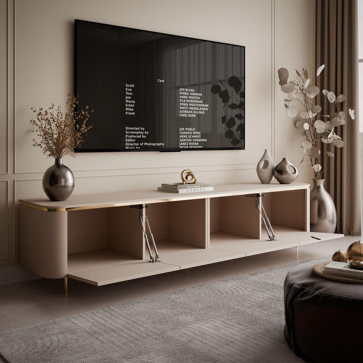 TV-UNIT AVELINE 200 cm mit LED-Beleuchtung - Kaschmir, Holzwerkstoff (200/48/40cm) - Lookway