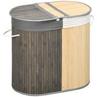 WÄSCHEKORB Bambus Grau Natur - Hellbraun, Naturmaterialien (37/60.5/62.5cm) - HOMCOM