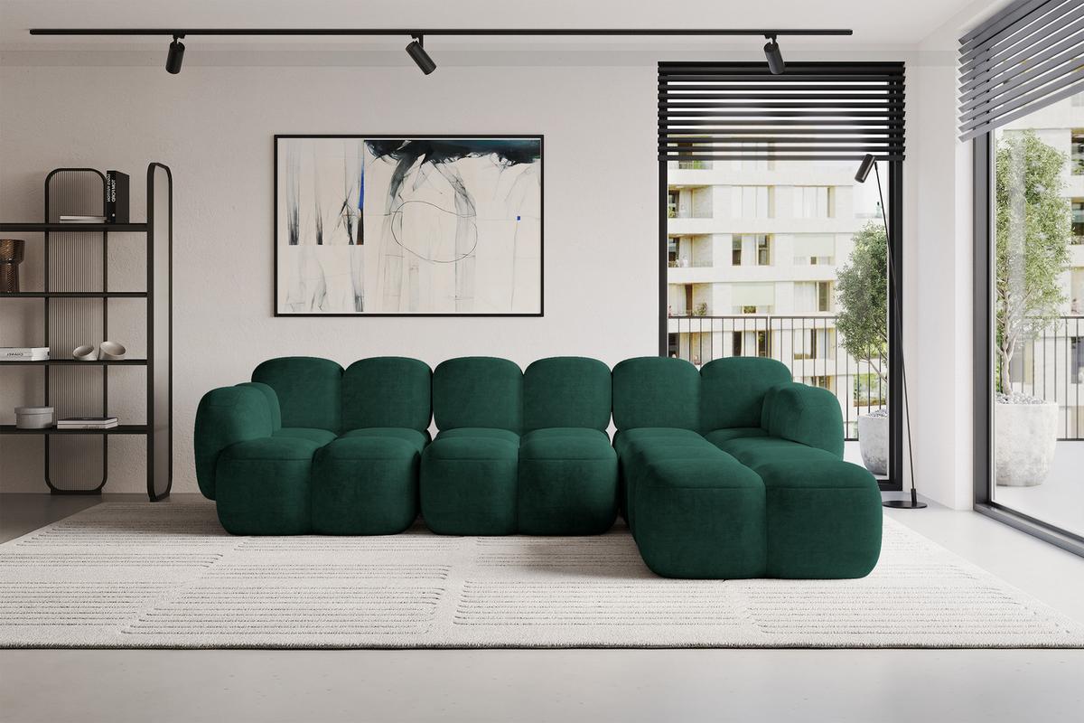 ECKSOFA modulares Sofa Rechts Miko-L2 302x205x75 Grün Velours - Schwarz/Grün, Holzwerkstoff/Kunststoff (302/205cm) - ALTDECOR