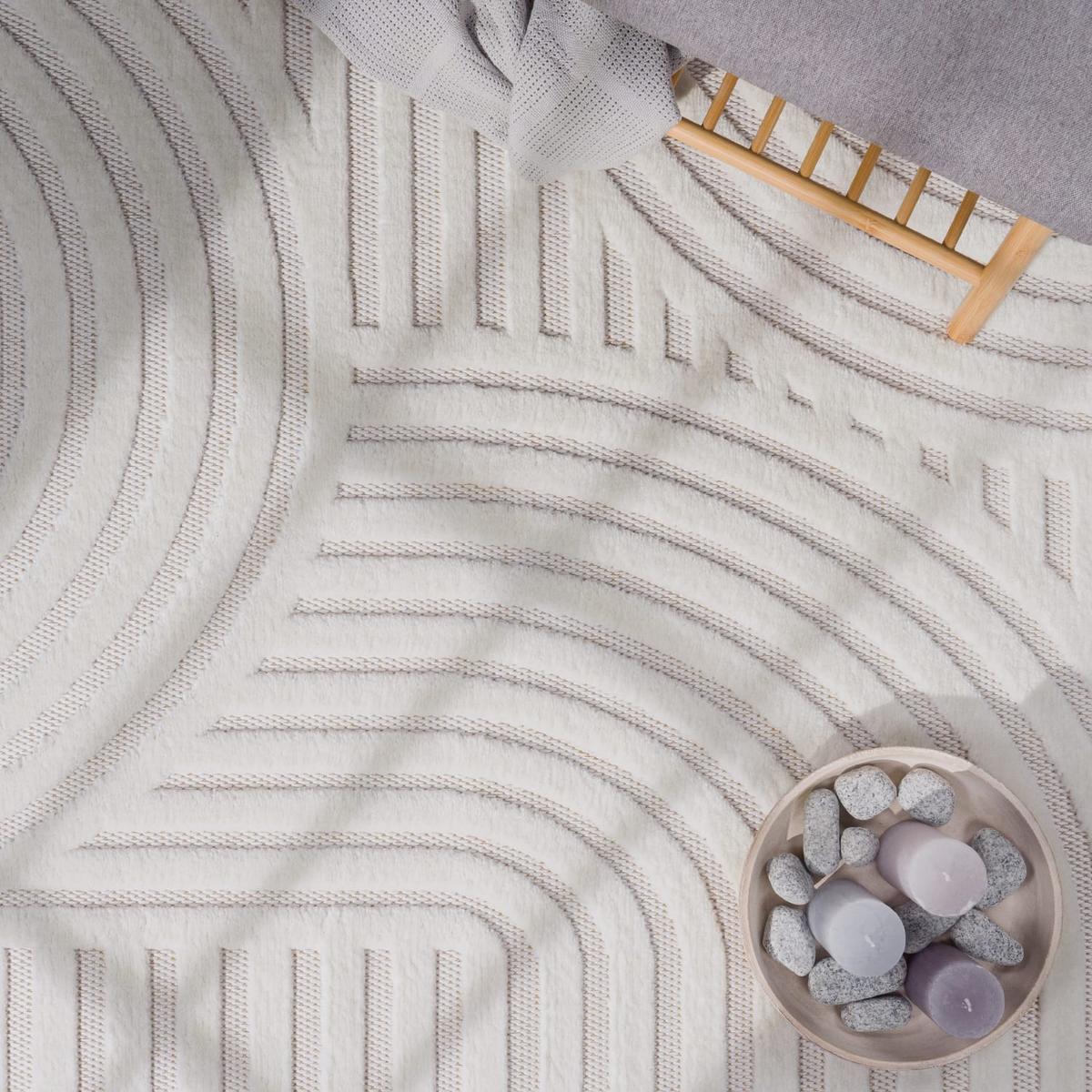 KURZFLORTEPPICH, mit Struktur, aus Polypropylen, Florhöhe 10 mm, Creme, Ø 200 cm - Beige, Textil (200/200cm) - KADIMA DESIGN