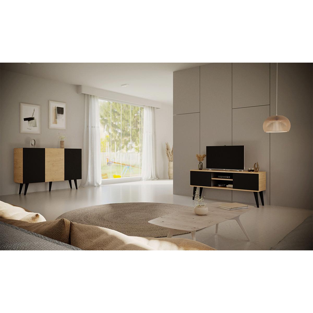 TV-MÖBEL Toronto Schwarz und Holz - Schwarz/Braun, Holzwerkstoff (120/35/55cm) - Petits-meubles